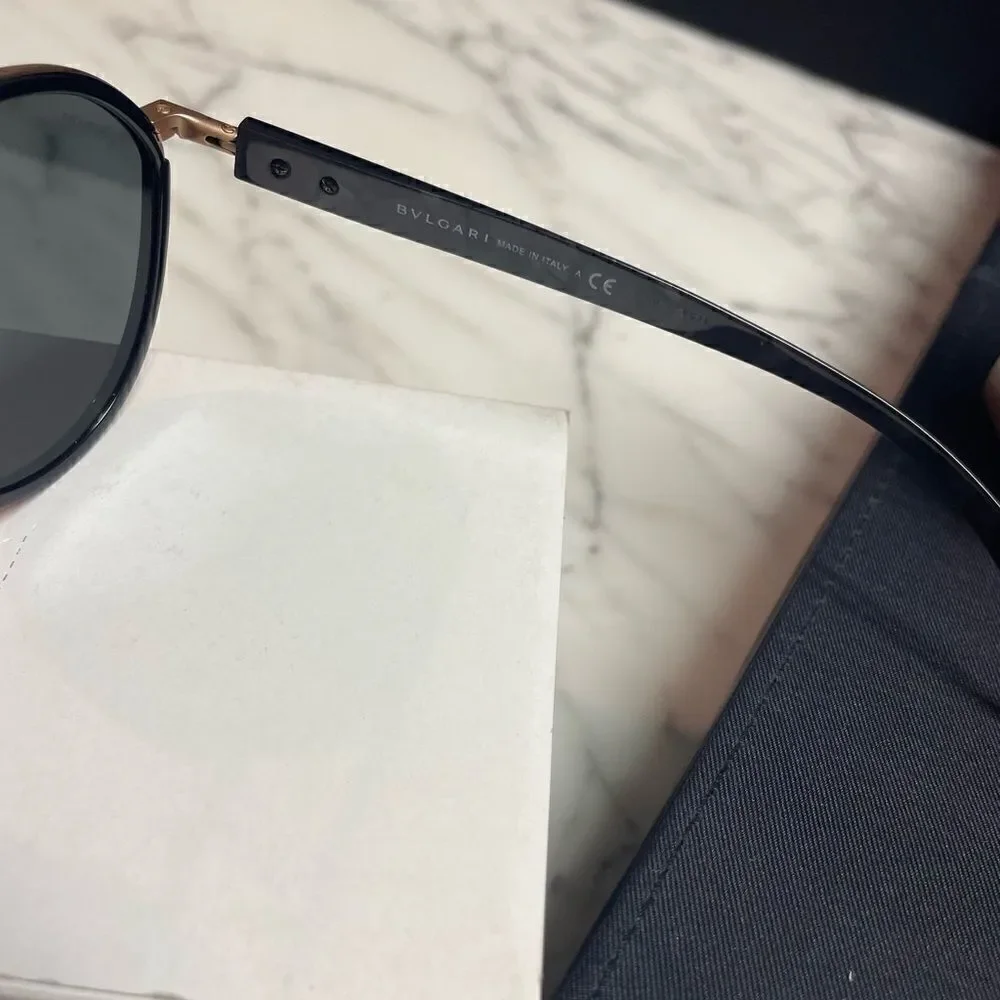 NIB Rose Gold & Black Aviator Bvlgari Sunglasses